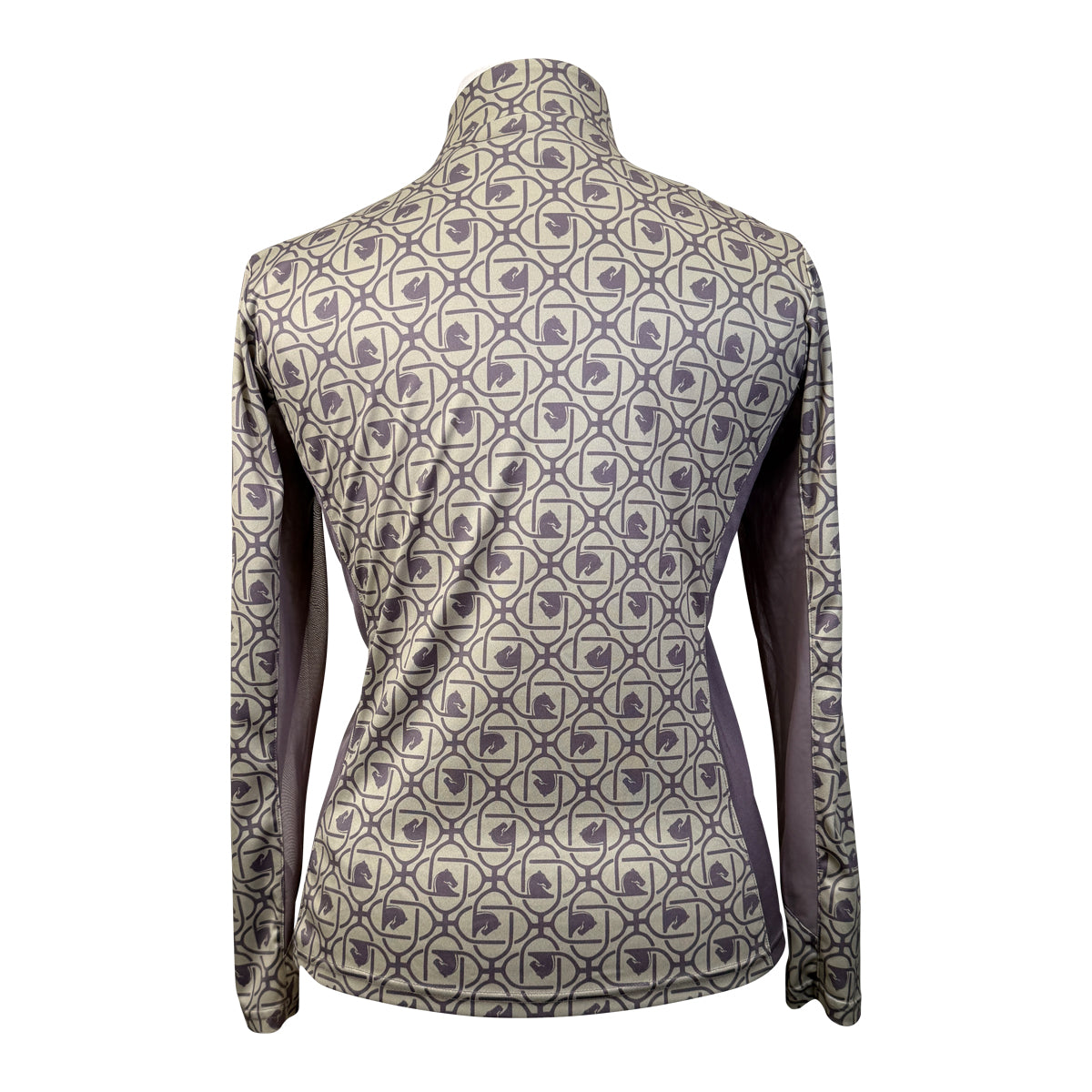 Arista Equestrian 'Luxe' 1/4 Zip Shirt in Green &amp; Taupe Logo 