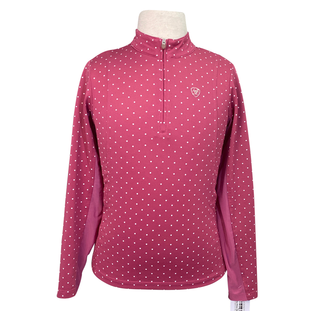 Ariat TEK Heat Series 1/4 Zip Long Sleeve Shirt in Pink Polka Dot - Children's Medium