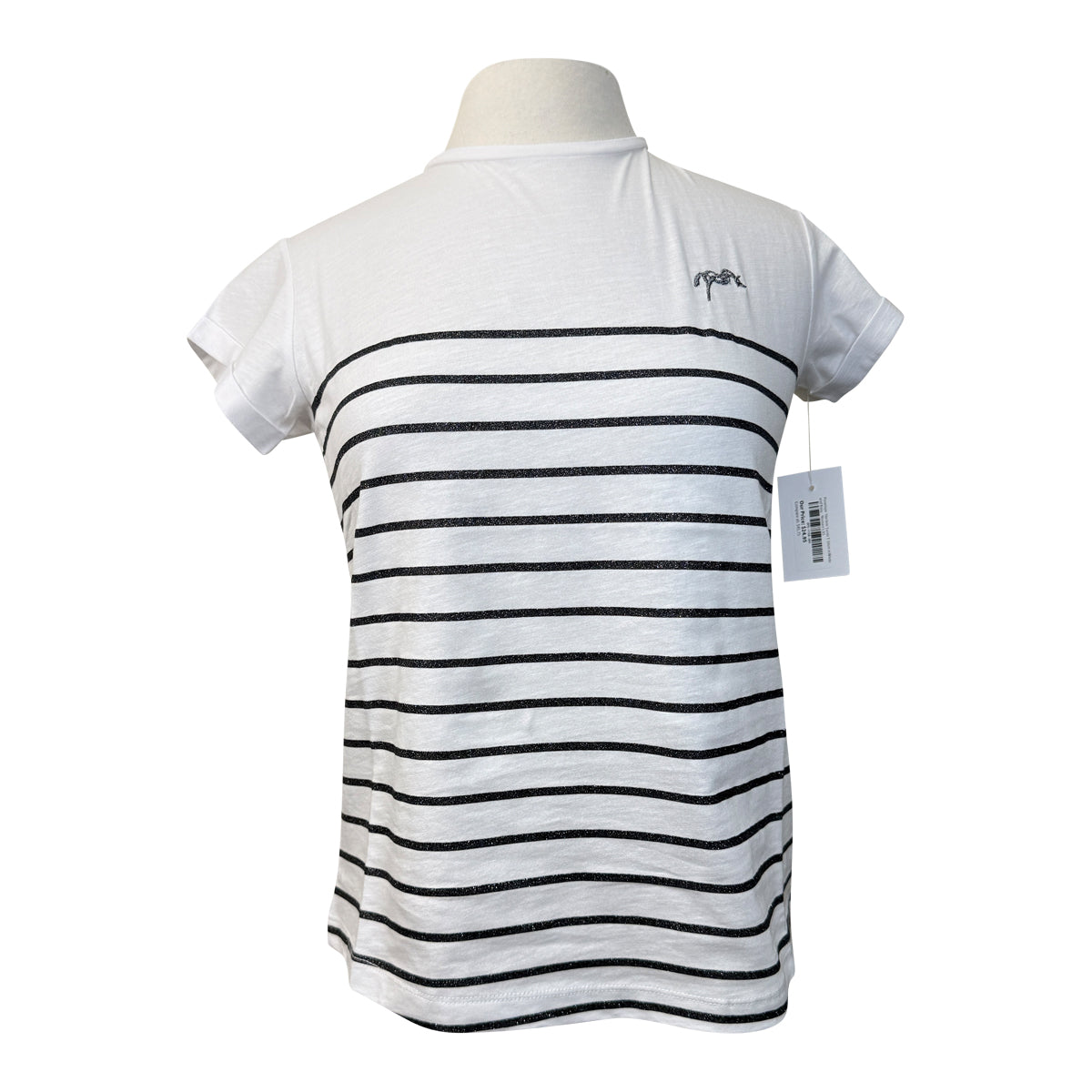 Penelope 'Harlem' Lurex T-Shirt in White and Navy 