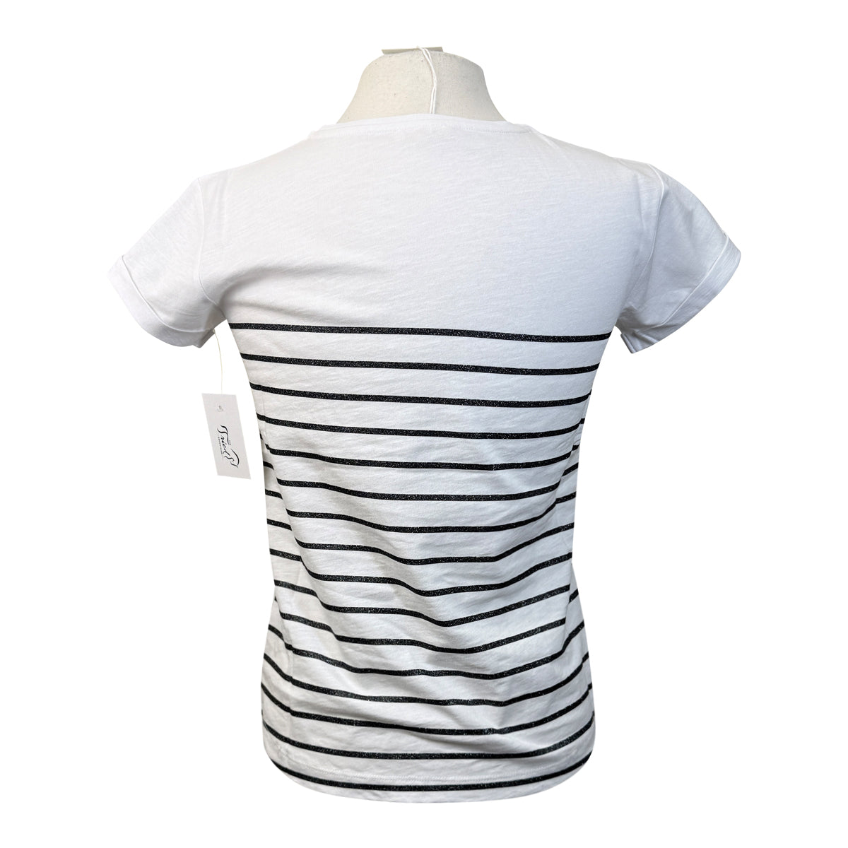 Penelope 'Harlem' Lurex T-Shirt in White and Navy 
