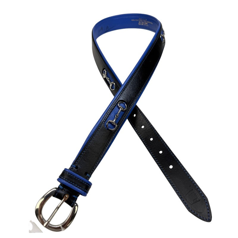 Noble Outfitters 'On the Bit' Leather Belt in Black/Royal Blue - Women's XS
