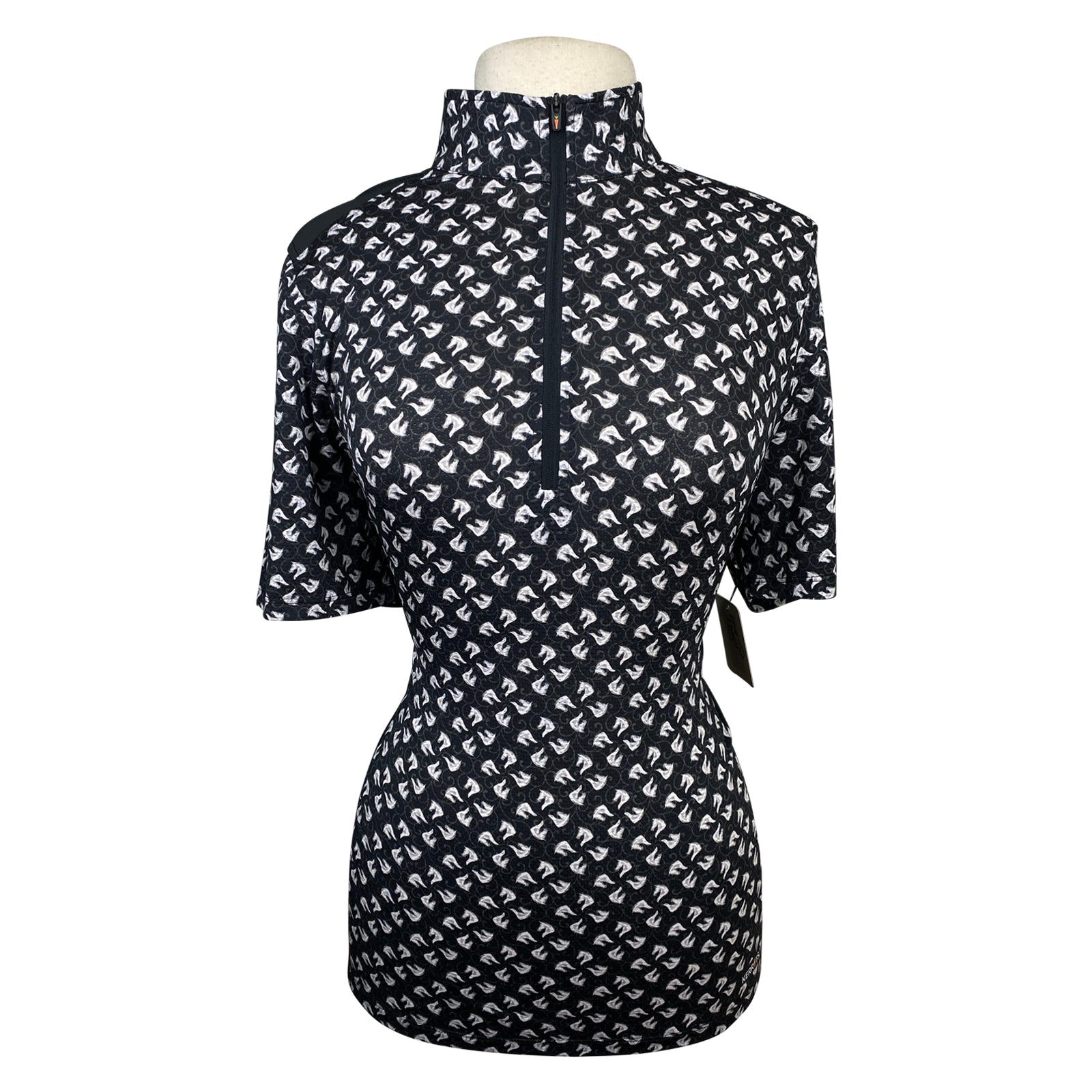 Kerrits 'Aire Ice Fil' Short Sleeve Shirt in Black/Horse Heads - Women's XL