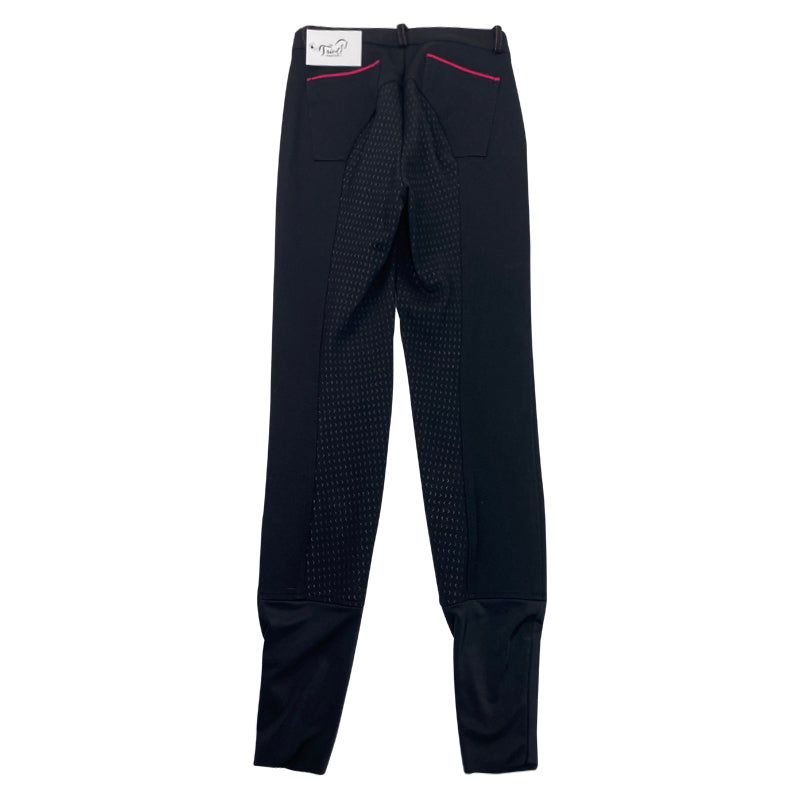Back of HR Farm Full Grip Breeches in Black/Hot Pink