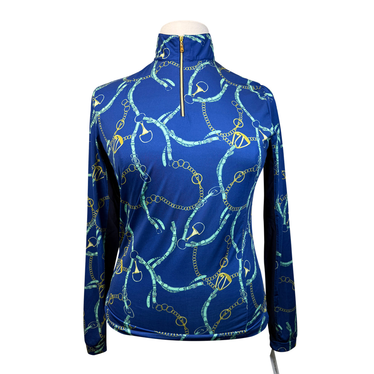 All Things Equestrian Sun Shirt in Blue with Belts & Bits