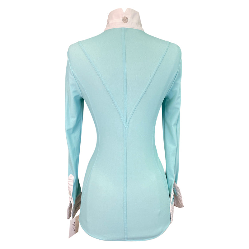 Back of Asmar Equestrian 'Costa' Cooling Show Shirt in White/Teal