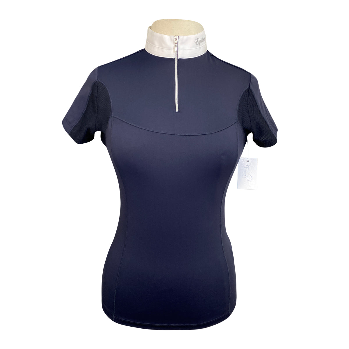 Equiline 'Contemporary' 1/4 Zip Performance Show Shirt in Navy/White