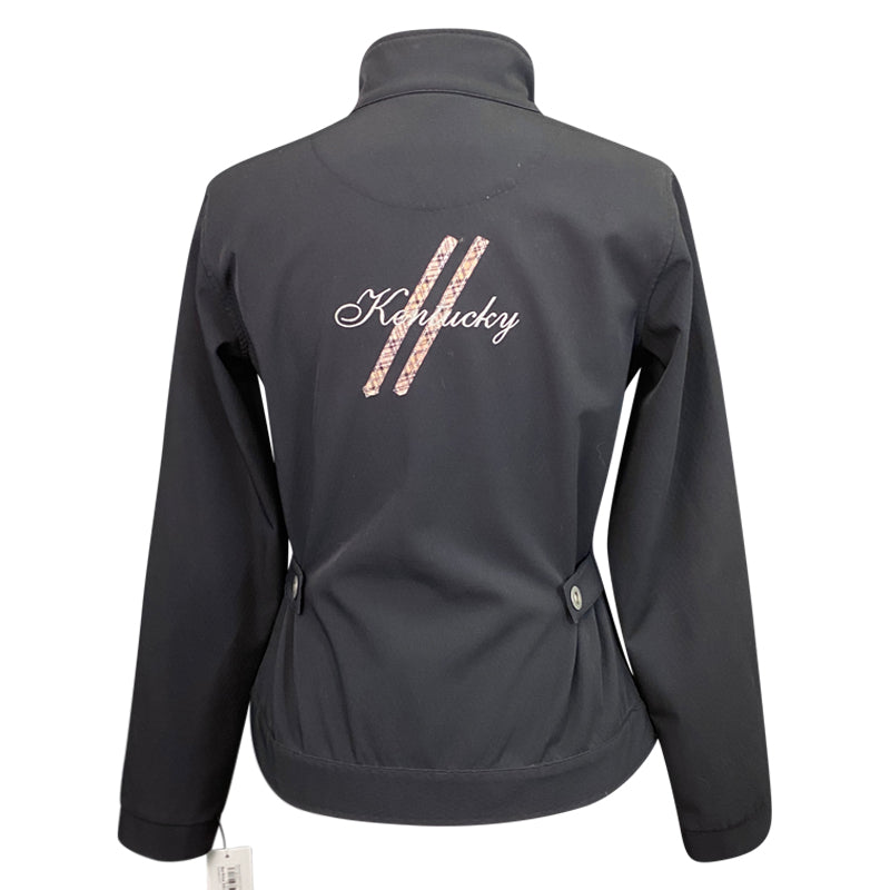 Back of Kentucky Softshell Jacket in Black/ Plaid Trim