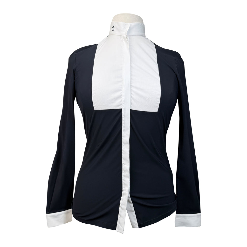 Cavalleria Toscana Embossed Long Sleeve Bib Shirt in Navy