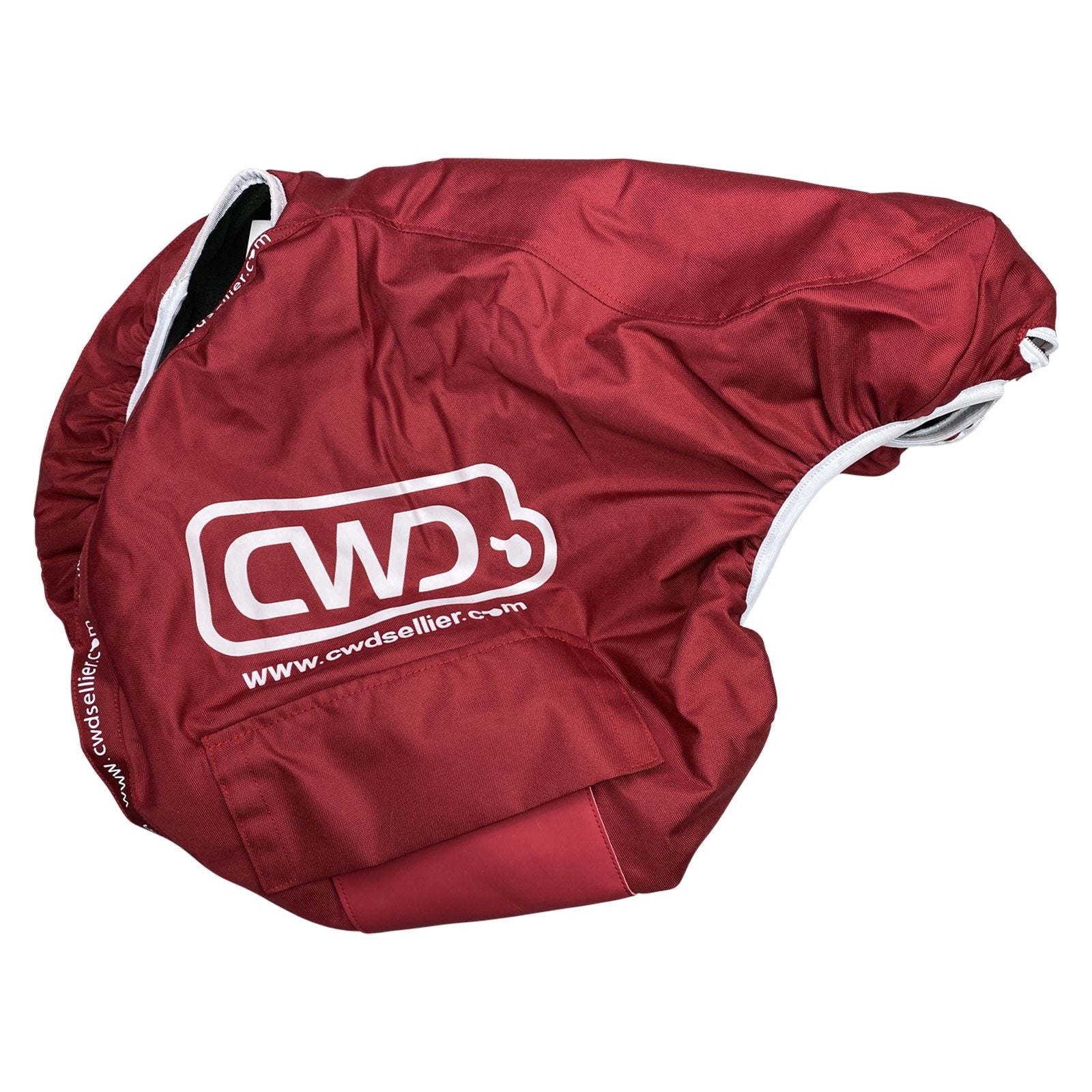 Side View of CWD Saddle Cover in Red - Small