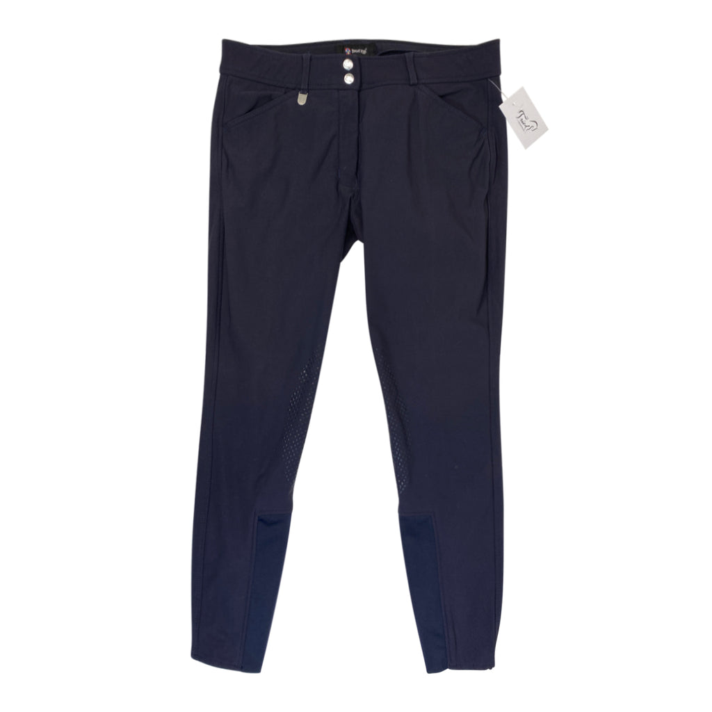 Front of Horze 'Grand Prix' Silicone Knee Patch Breeches in Navy - Women's 24