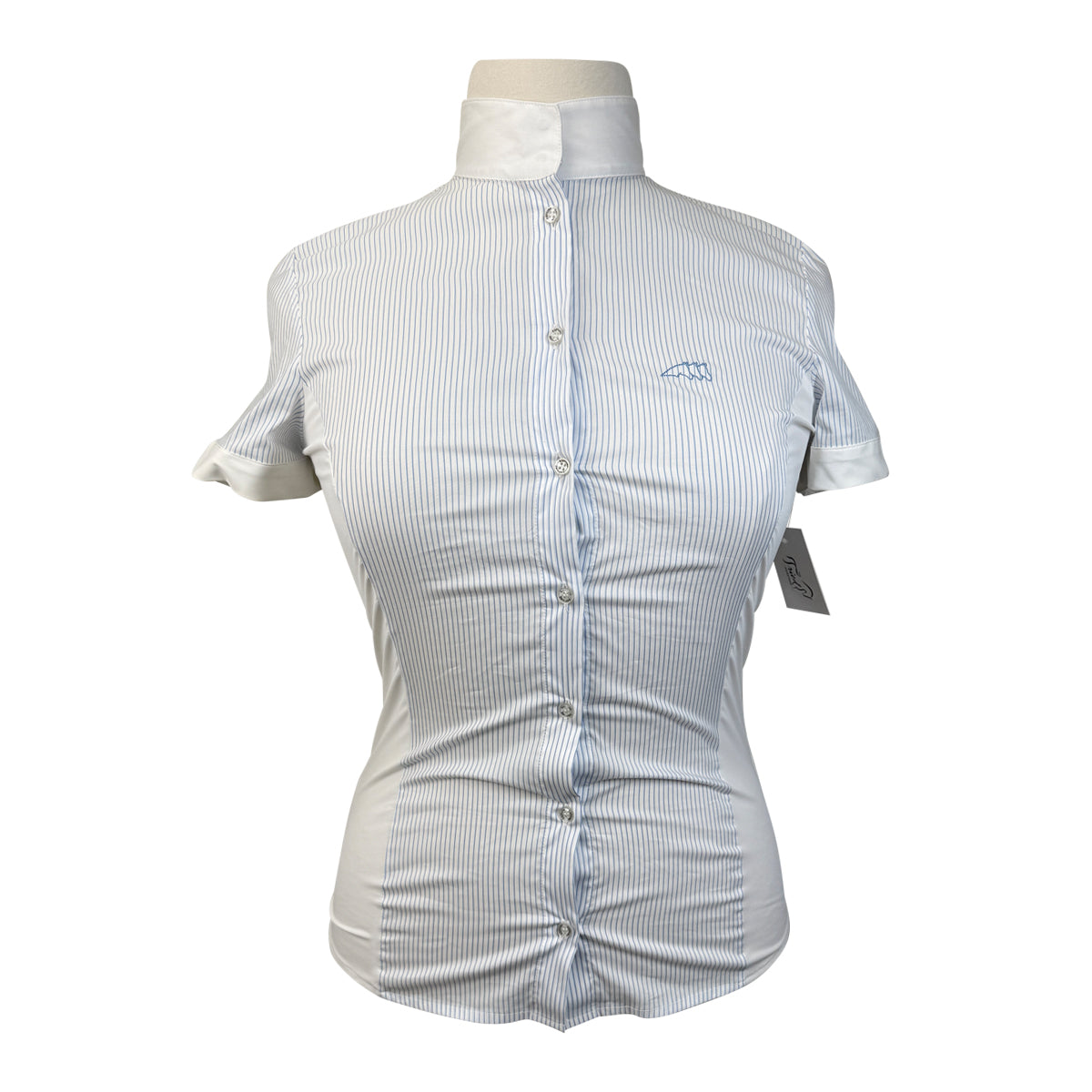 Equiline 'Charlotte' Short Sleeve Show Shirt in Blue Stripes