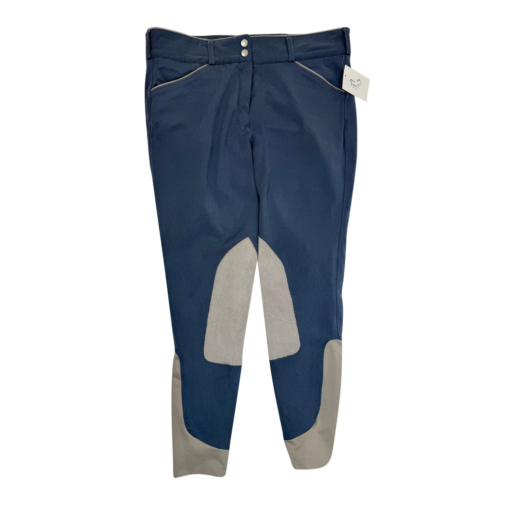 Dover Saddlery Wellesley Classic Piped Knee-Patch Breech in Steel Blue 