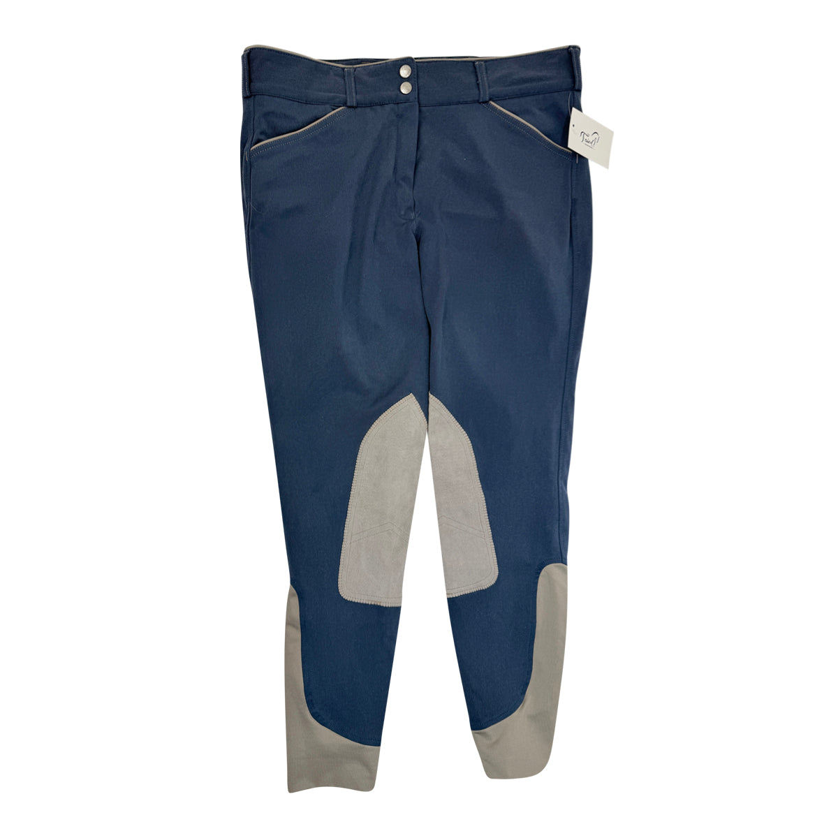 Dover Saddlery Wellesley Classic Piped Knee-Patch Breech in Steel Blue 