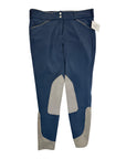 Dover Saddlery Wellesley Classic Piped Knee-Patch Breech in Steel Blue 