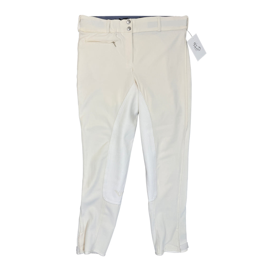 TuffRider Ribbed Low-Rise Knee-Patch Breech in White