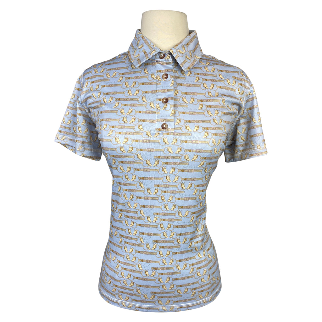 Rönner 'Noelia' Short Sleeve Polo in Light Blue/Gold Horses - Women's Small