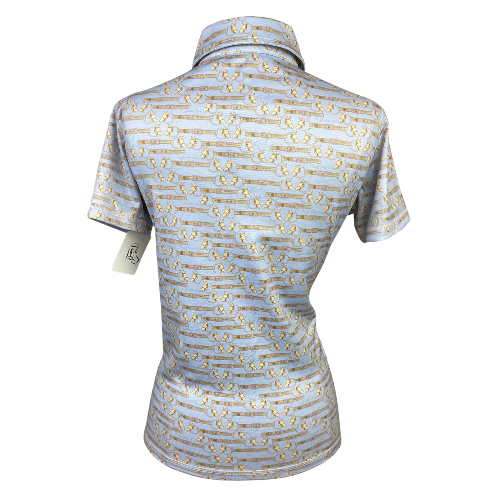 Rönner 'Noelia' Short Sleeve Polo in Light Blue/Gold Horses - Women's Small