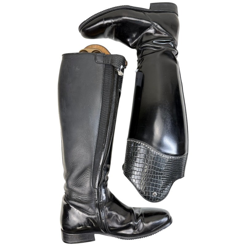 DeNiro Tiziano Dressage Boots in Black/Croc Rhinestones