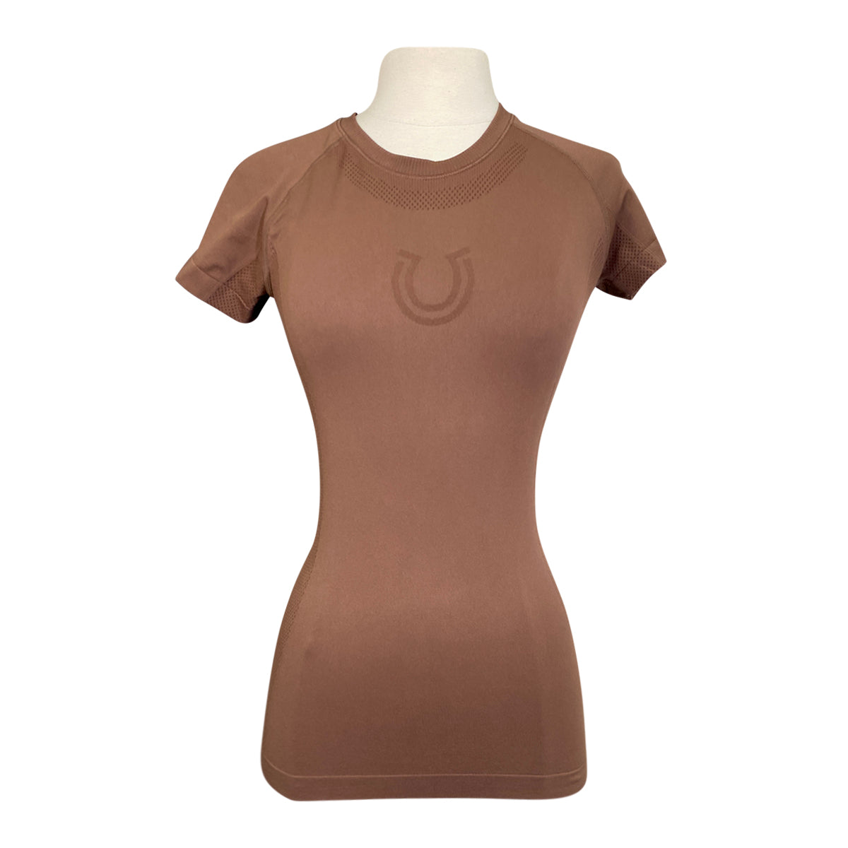 Front of FitEq Short Sleeve Seamless Schooling Top in Cocoa
