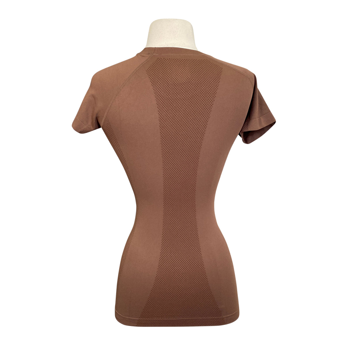 Back of FitEq Short Sleeve Seamless Schooling Top in Cocoa
