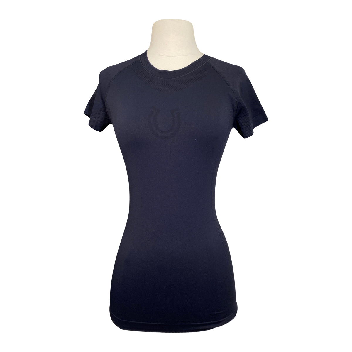 Front of FitEq Short Sleeve Seamless Schooling Top in Black - Women's S/M