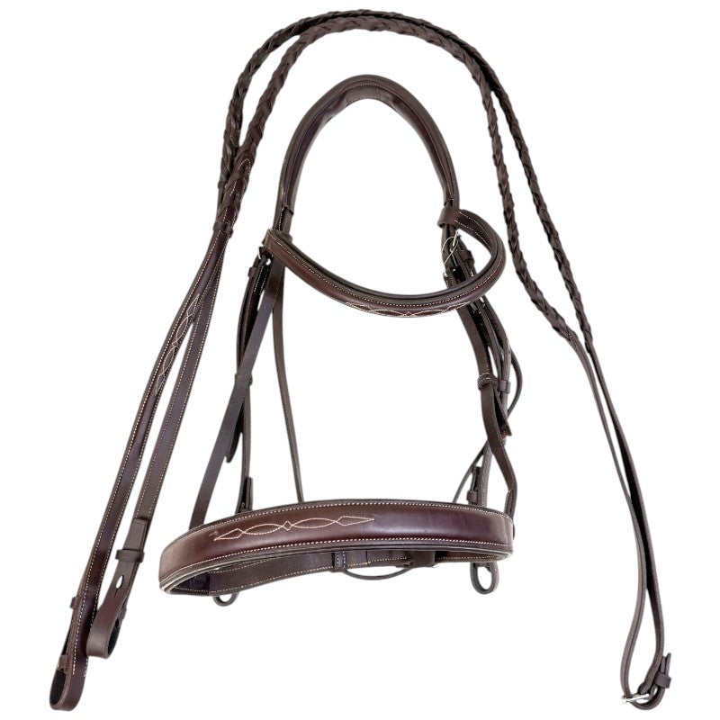 CWD Fancy Stitched Raised French Noseband Bridle in Brown
