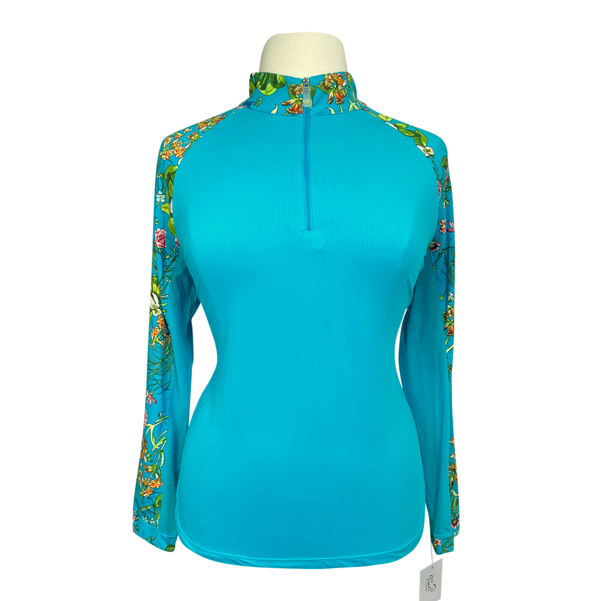 Kastel Long Sleeve 1/4 Zip Raglan Shirt in Turquoise Floral 