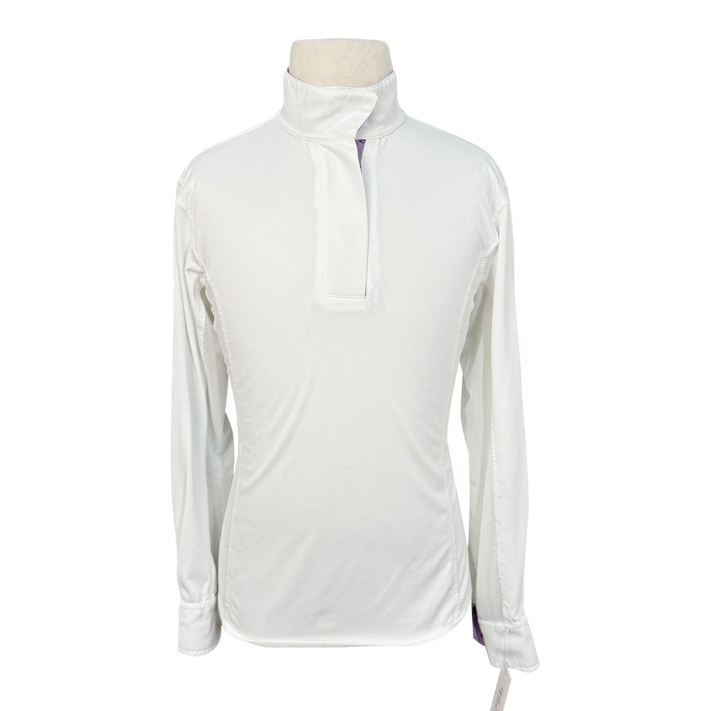 SmartPak Piper Long Sleeve Show Shirt in White/Purple Horse Shoe