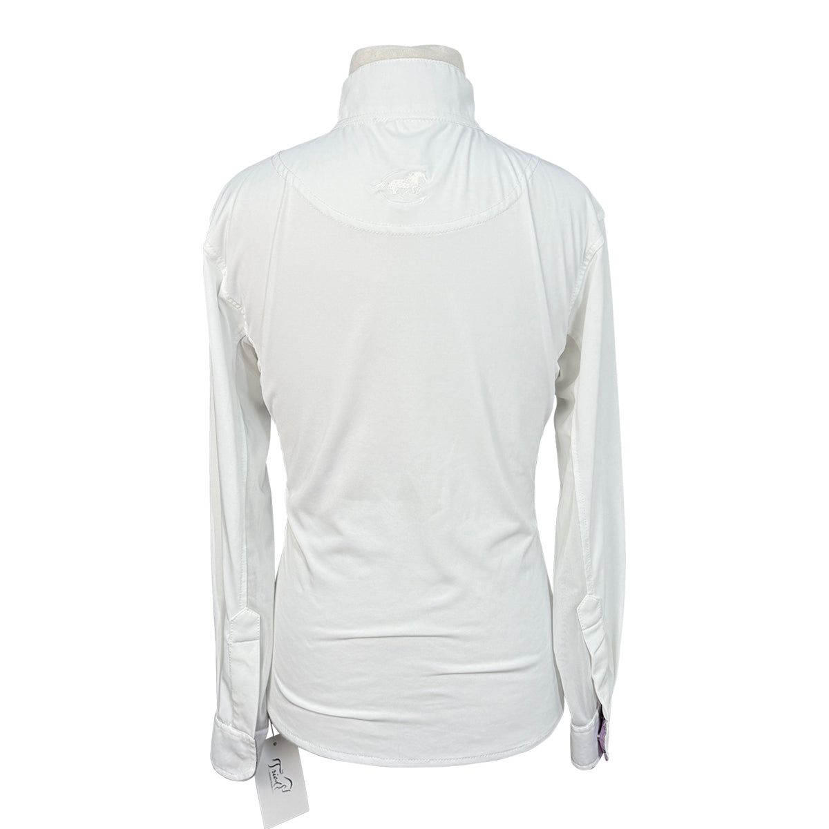 SmartPak Piper Long Sleeve Show Shirt in White/Purple Horse Shoe