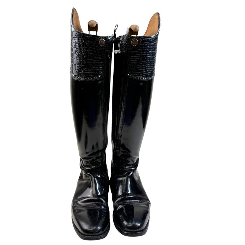 DeNiro Tiziano Dressage Boots in Black/Croc Rhinestones