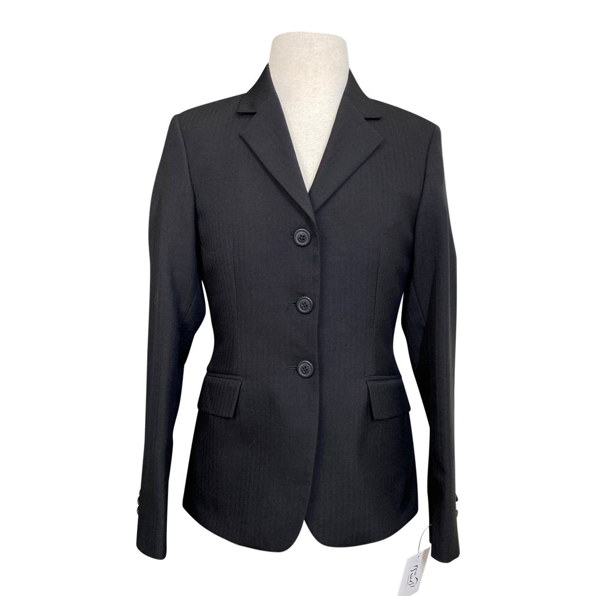 Front of RJ Classics Washable Show Coat in Black Pinstripe