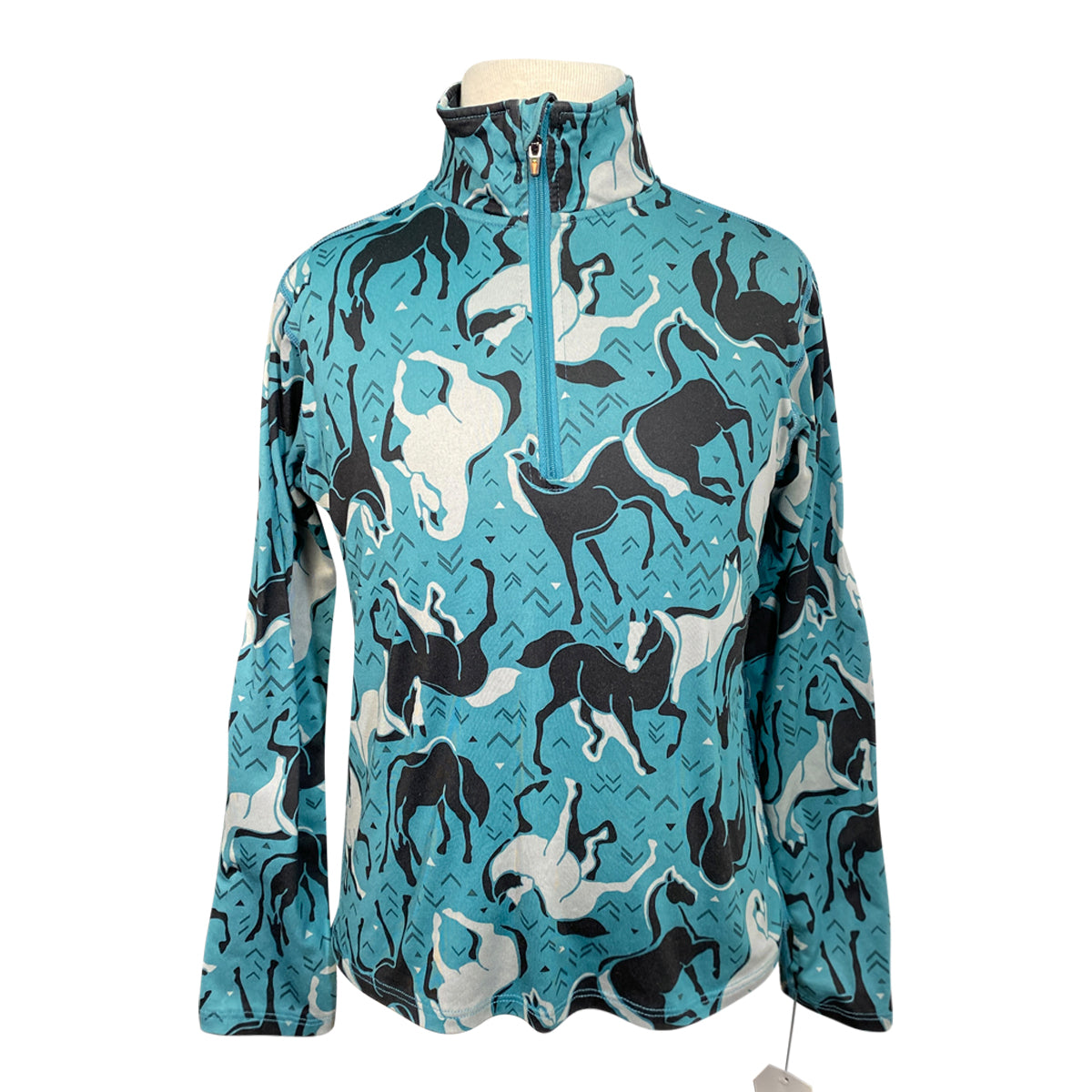 Kids Ice Fil Long Sleeve Print in Blue/ White Horses