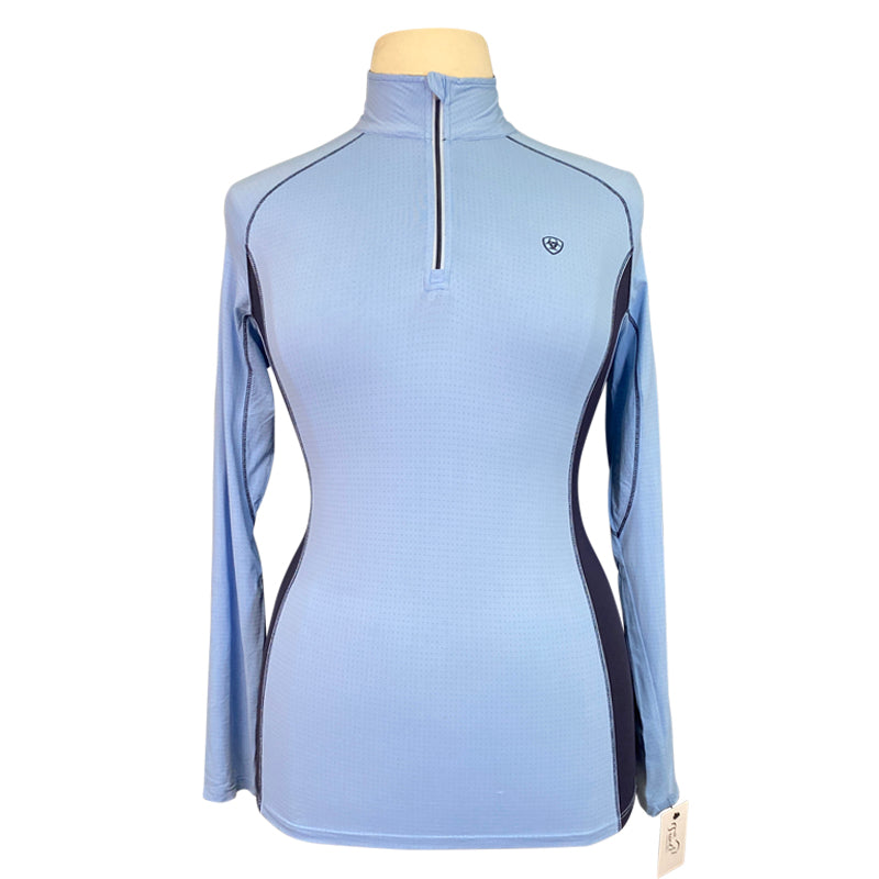 Front of Ariat TEK Tri Factor 1/4 Zip Shirt in Light Blue/Navy - Women's XL
