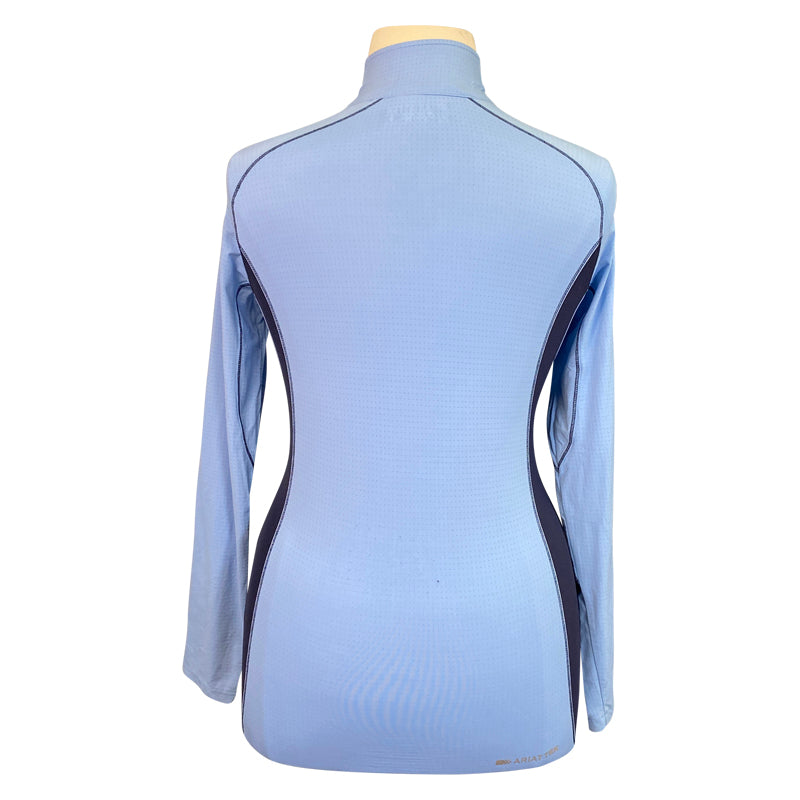 Back of Ariat TEK Tri Factor 1/4 Zip Shirt in Light Blue/Navy - Women's XL