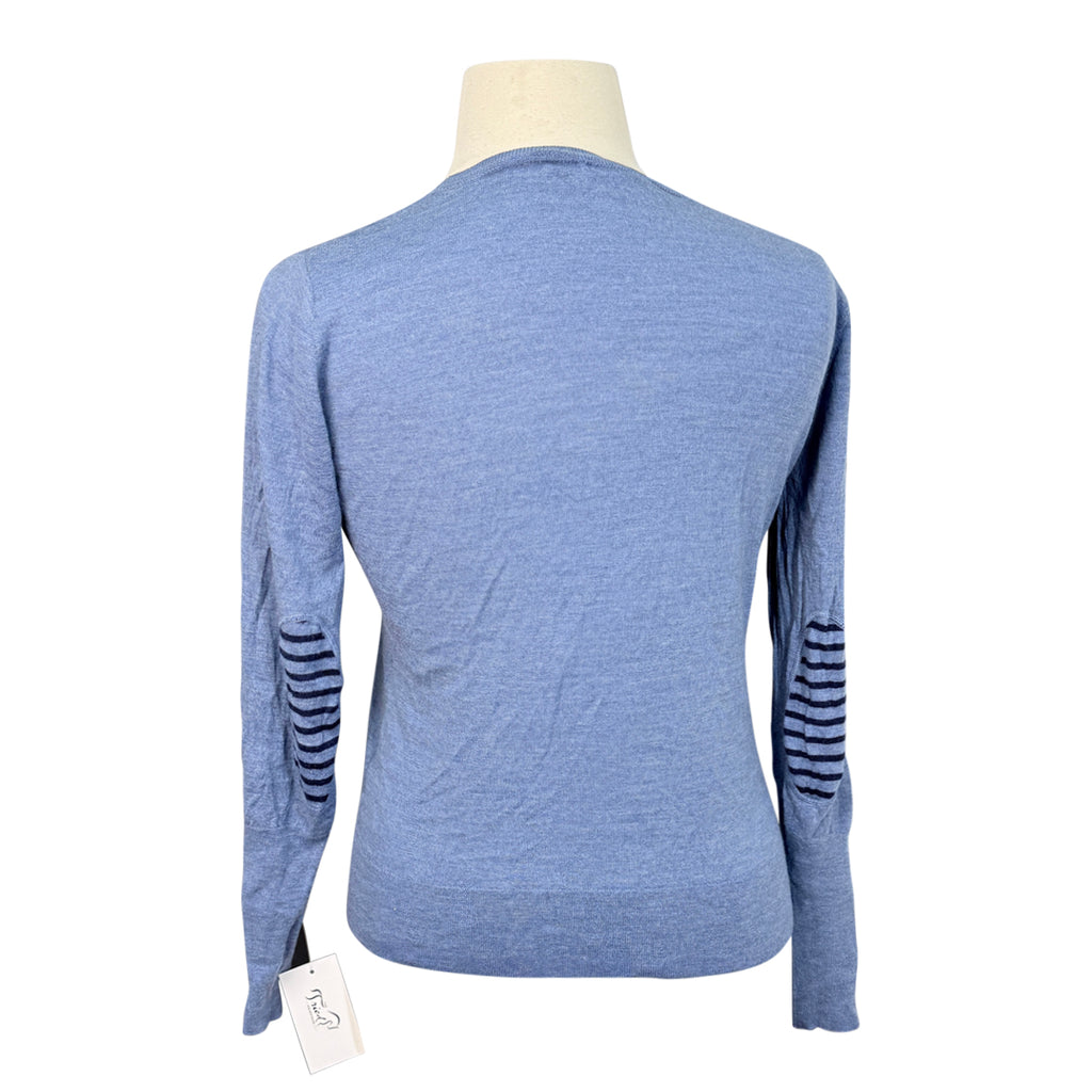 Noel Asmar Crew Neck Sweater in Light Blue/Striped Elbow Patches