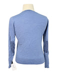 Noel Asmar Crew Neck Sweater in Light Blue/Striped Elbow Patches