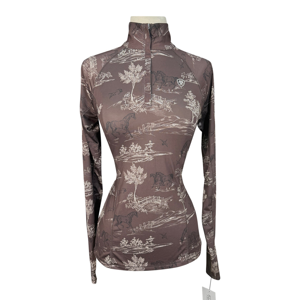 Ariat 'Lowell 2.0' 1/4 Zip Shirt in Brown/Barn Landscape