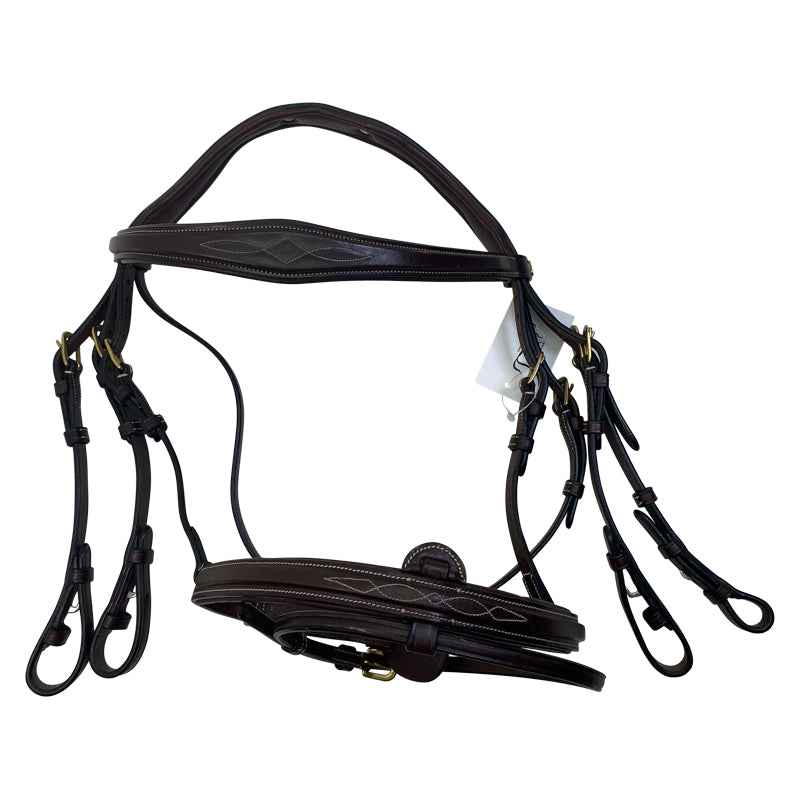 Dyon Jumping Flash Noseband Double Bridle in Brown/Brass 