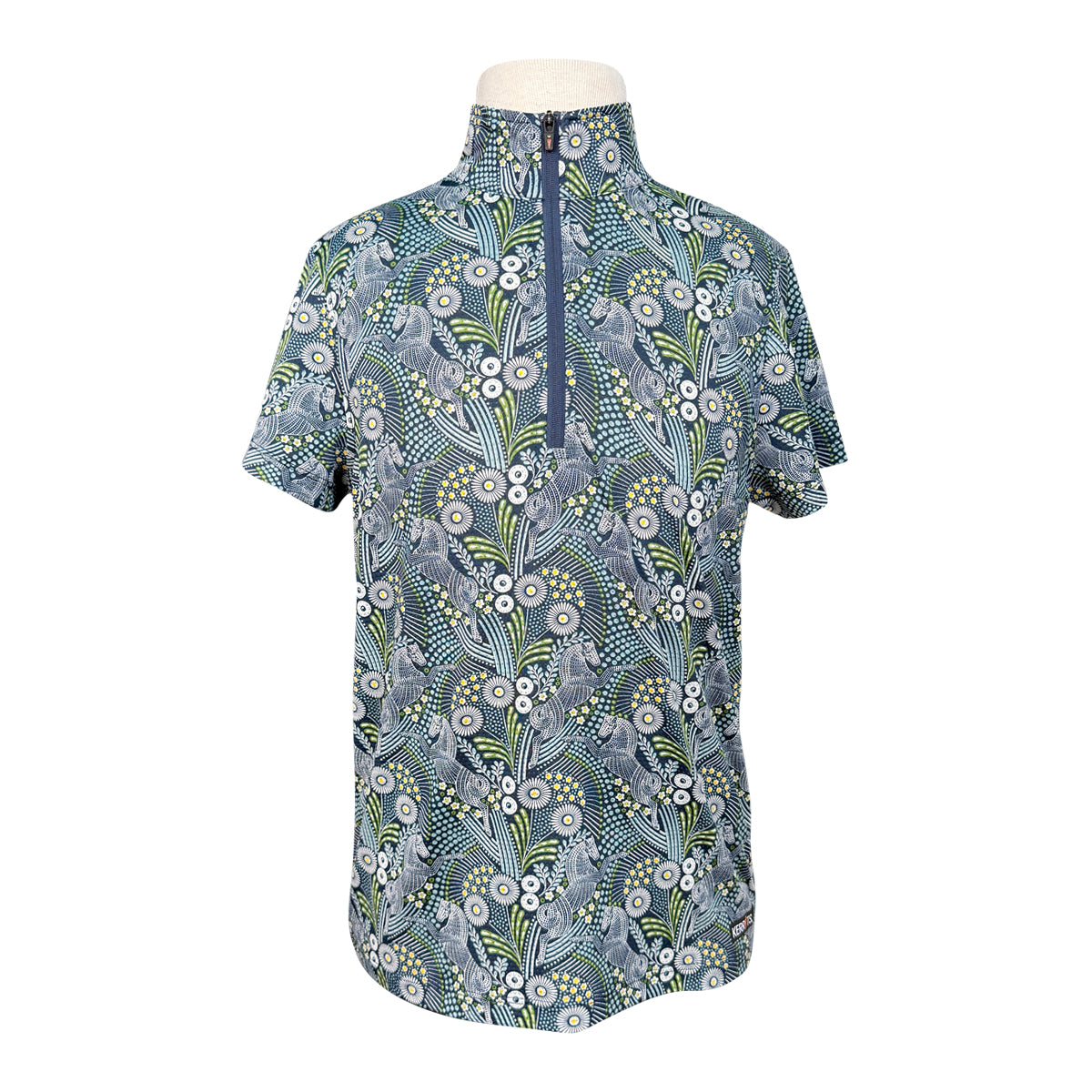 Front of Kerrits Kids &#39;Summer Ride Ice Fil&#39; Short Sleeve Shirt in Trot Dots - Children&#39;s Medium