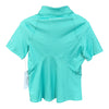 Back view of turquoise polo on white background.