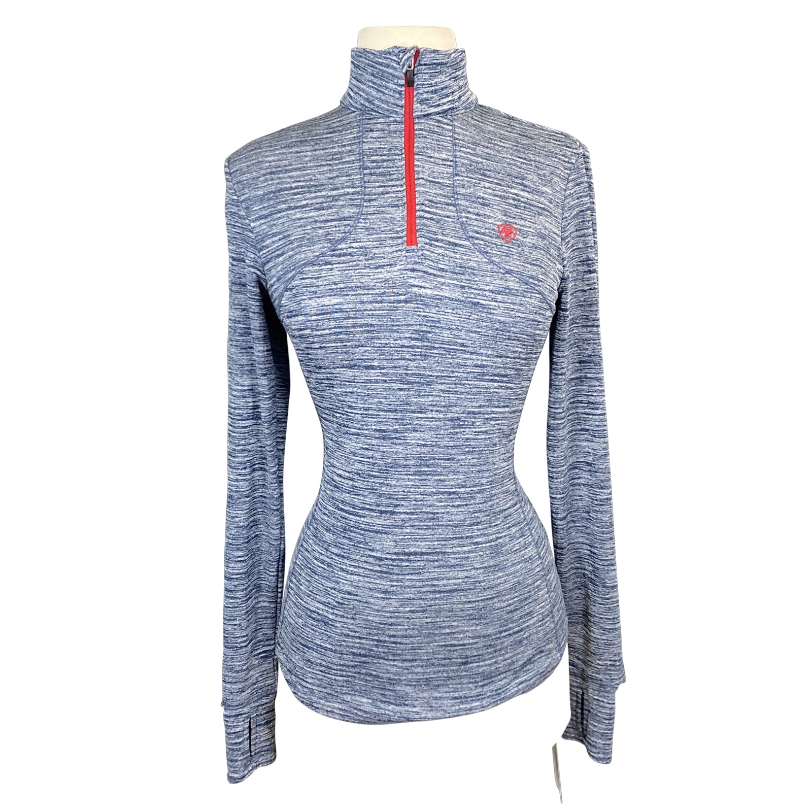Ariat Team Gridwork 1/4 Zip Baselayer in Blue Heather/Red Accents - Women's Small