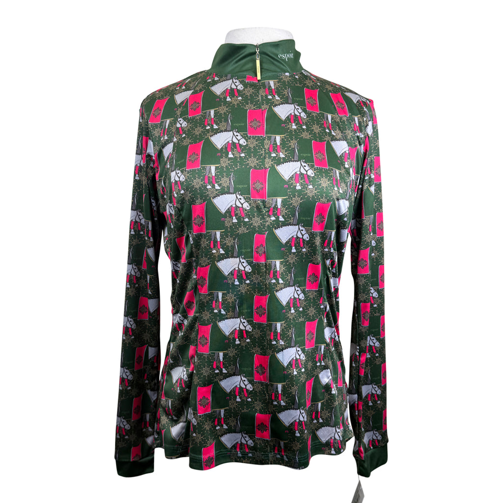 Espoir Quarter Zip Sun Shirt in Green Blanketed Horses