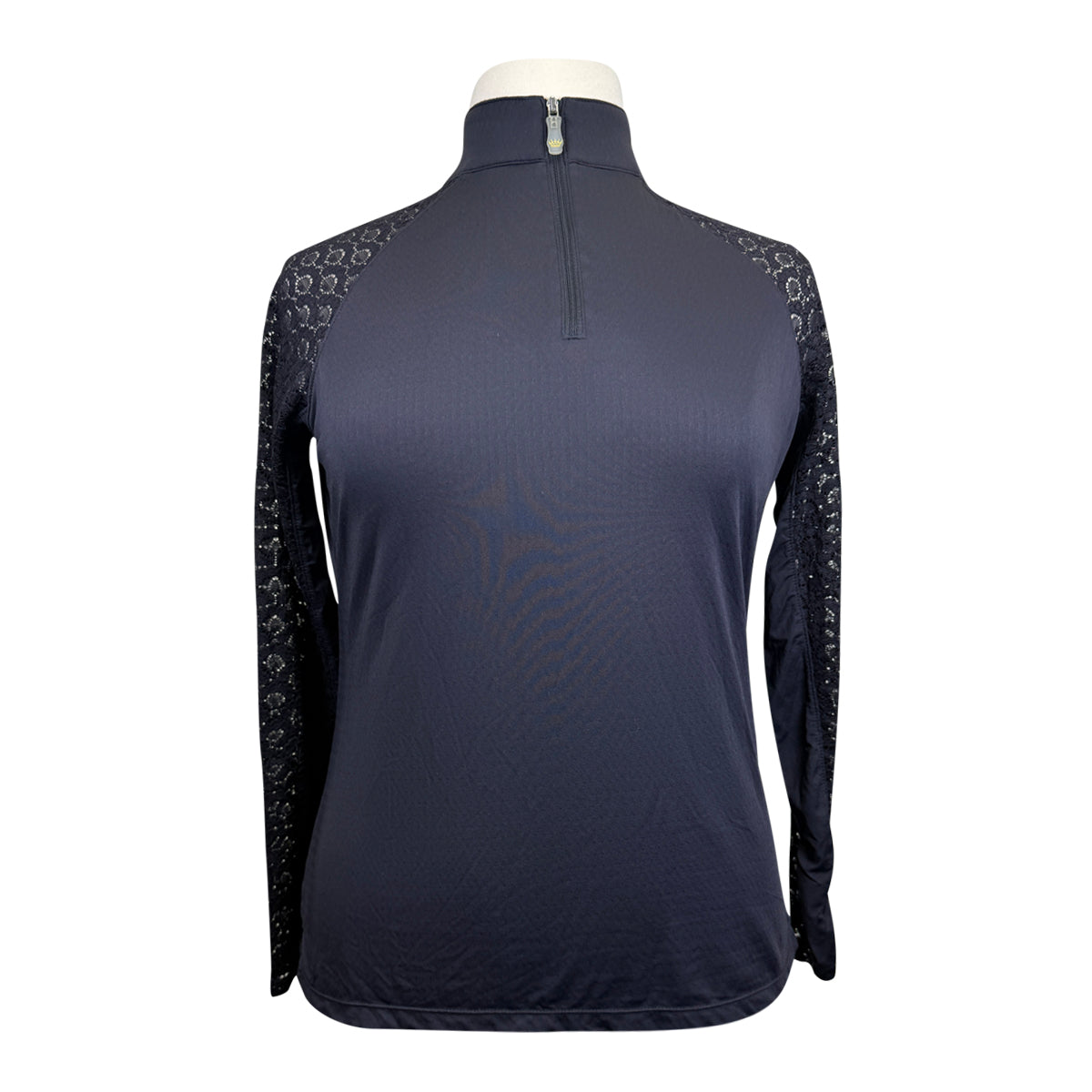 Kastel Long Sleeve Lace Raglan 1/4 Zip Top in Black