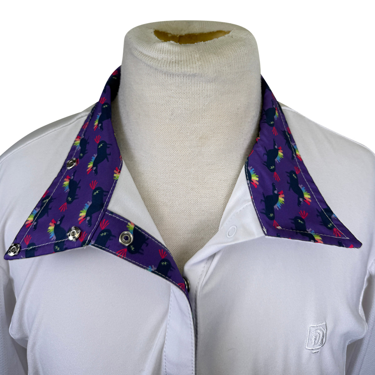 Romfh Chill Factor Long Sleeve Show Shirt in White/Rainbow Horses
