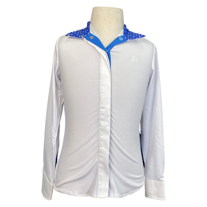 Ovation Elite Tech Show Shirt in White/Blue Dots