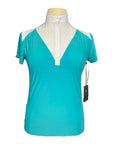 CRINIĒRE 'Margot' Short Sleeve Show Shirt in Turquoise - Women's XL