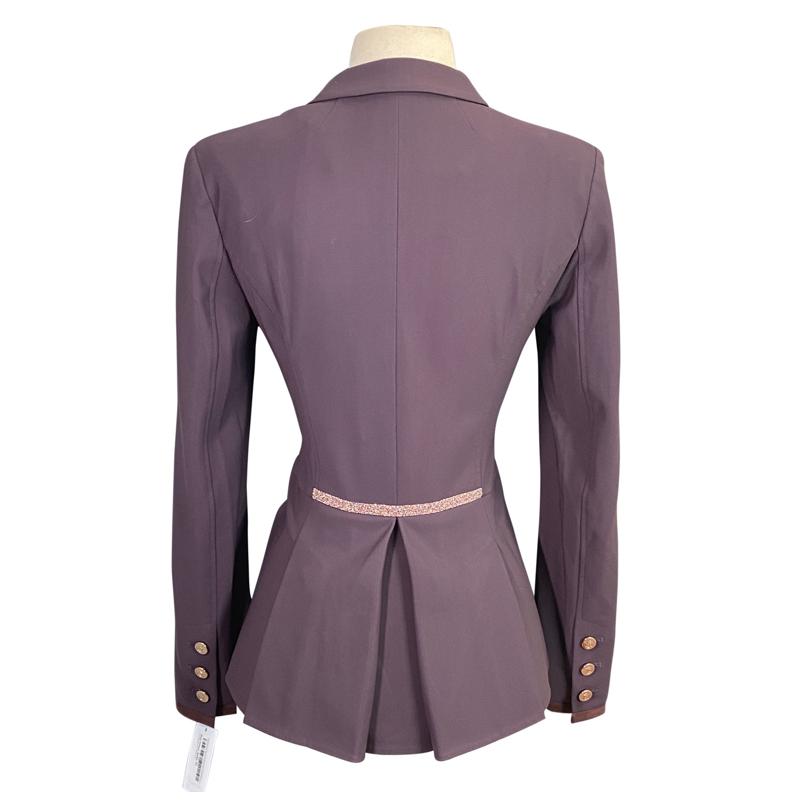 Back of Samshield 'Victorine' Crystal Fabric Competition Jacket in Aubergine/Rose Gold
