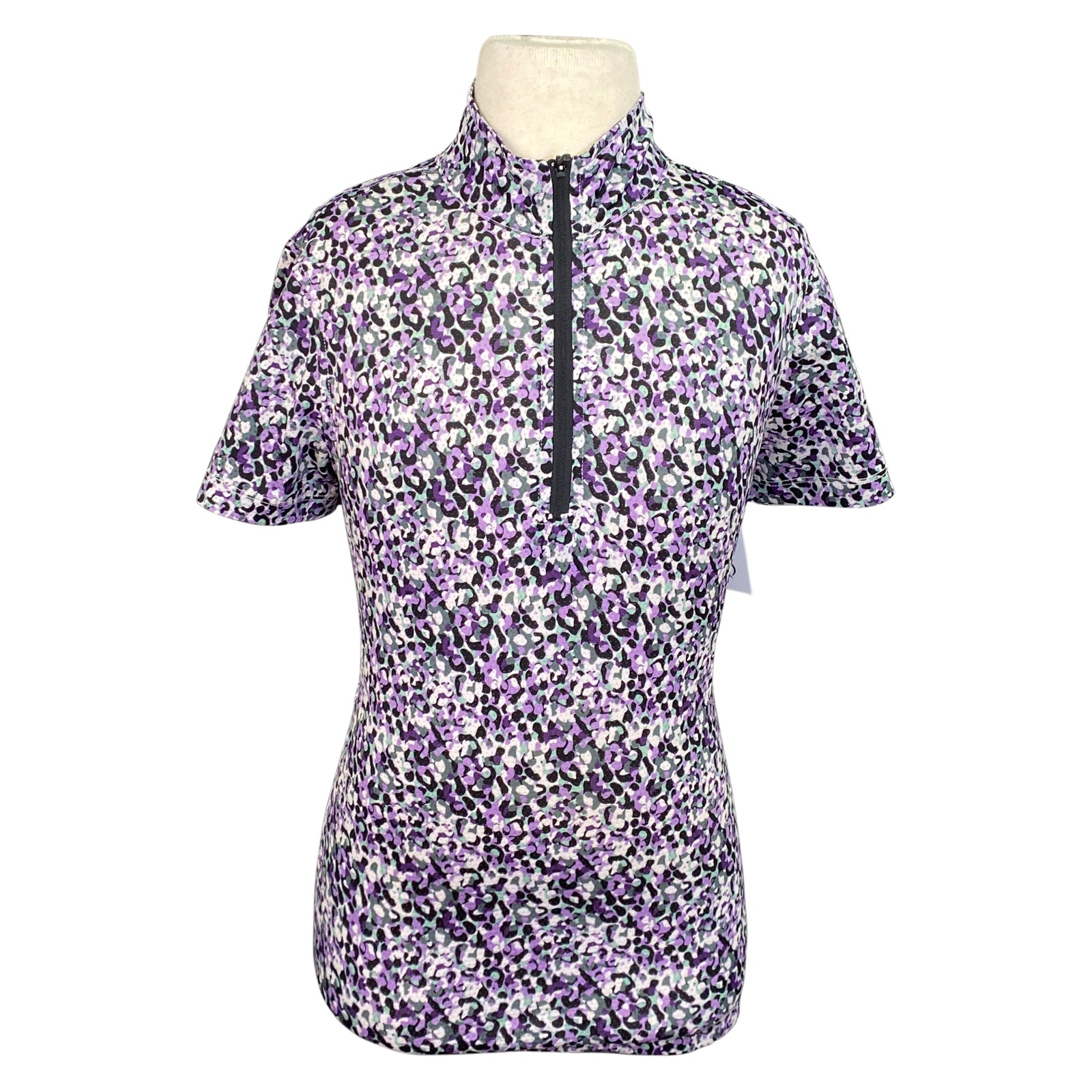 Front of Kerrits 'Aire Ice Fil' Shirt in Purple Cheetah - Children's Large