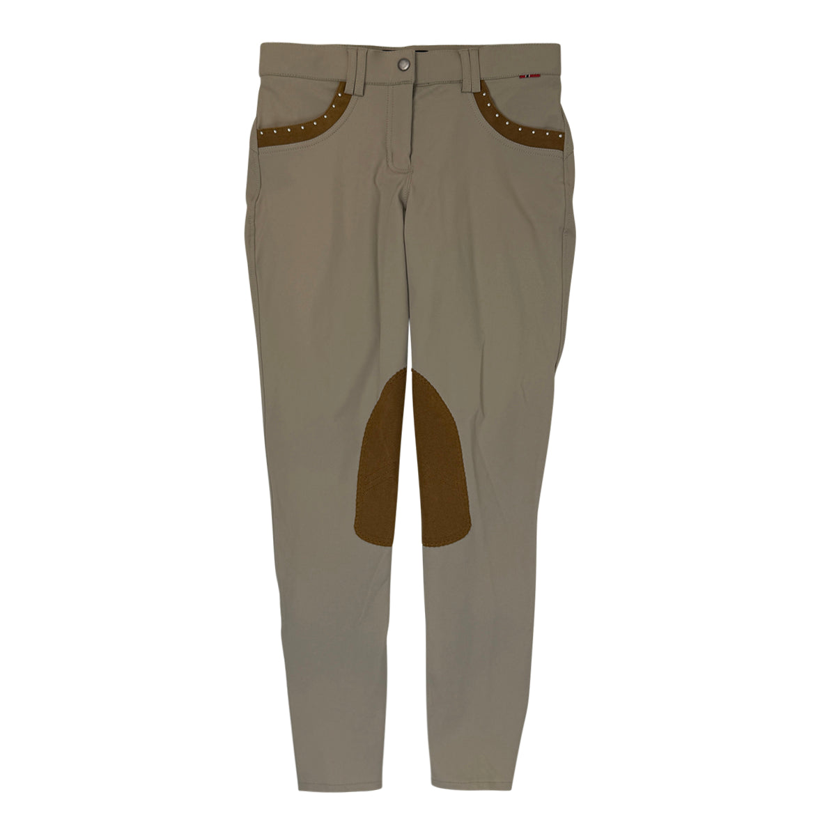 B Vertigo 'Denise' Mid-Rise Curvy Knee Patch Breeches in Tan