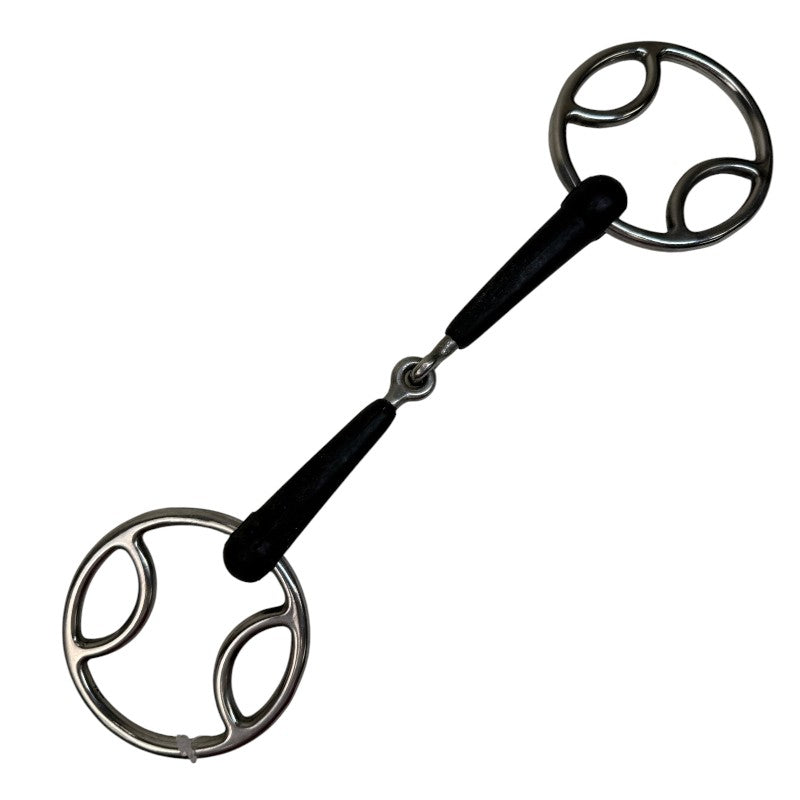 Centaur Rubber Single Jointed Loop Ring Bit in Stainless Steel/Black - 5.5"